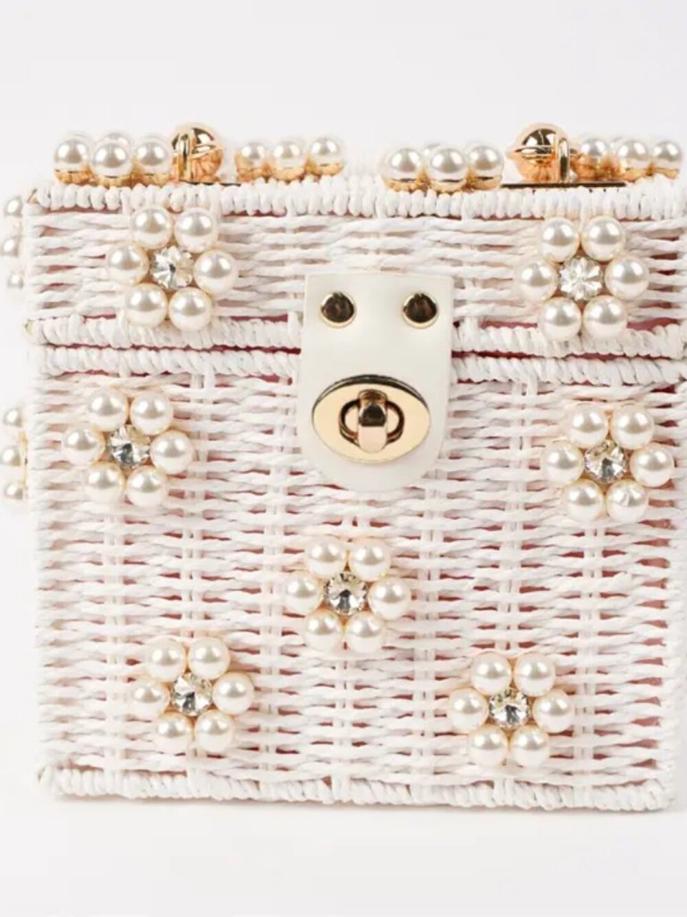 Sugar Pearl Bloom Woven Wicker Top Handle Purse - Picture 4 of 6